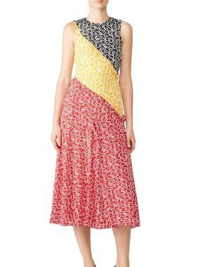 Saloni Agnes Silk Crepe Colorblock Midi Dress in Multi size 2